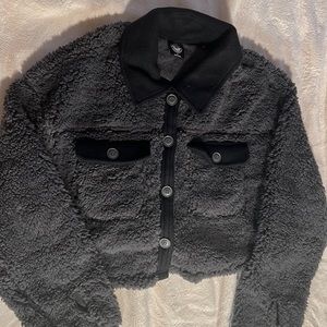 Grey and Black Crop-Top Sweatshirt